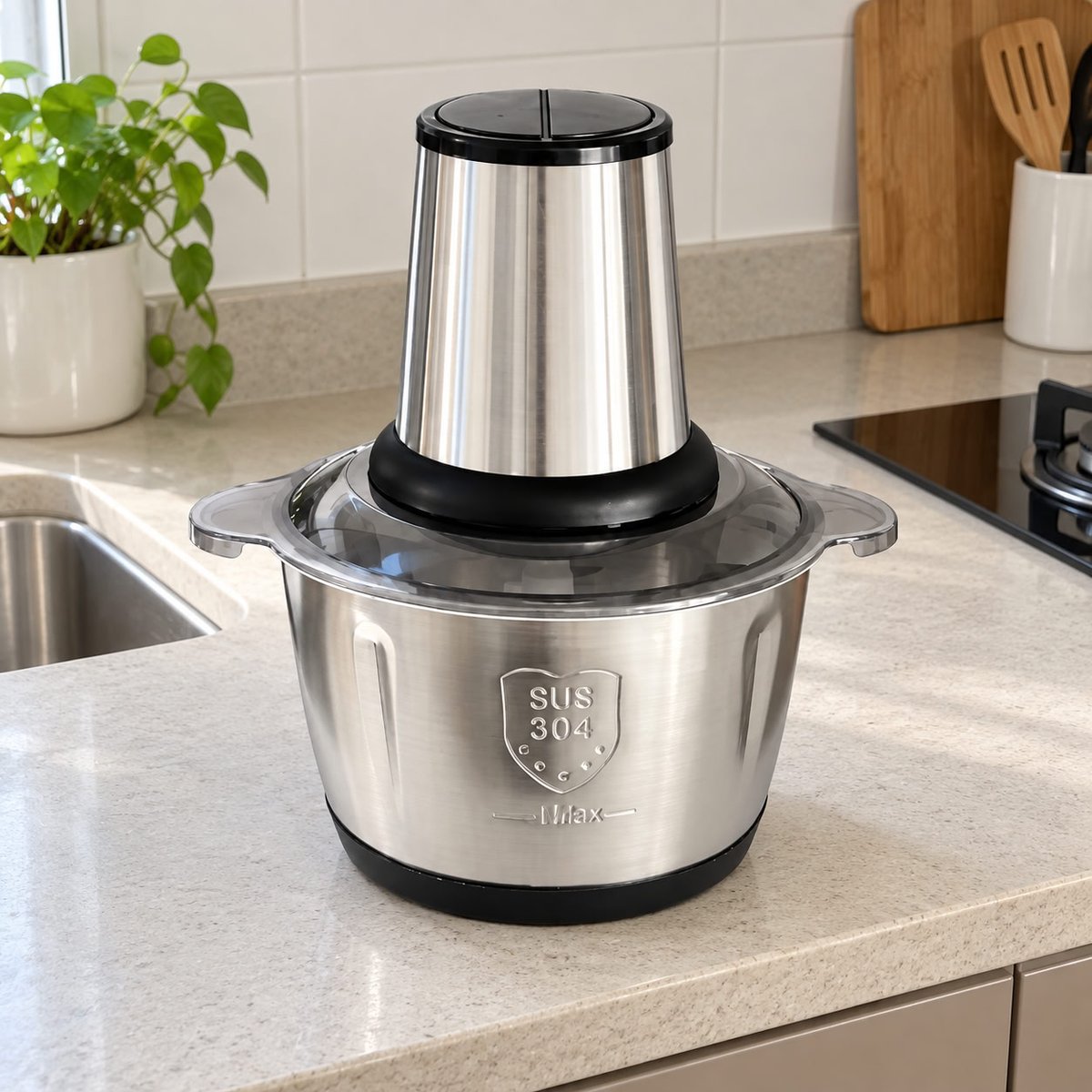 Multiprocessador E Triturador De Alimentos Elétrico Picador de 2 Litros Inox 110v