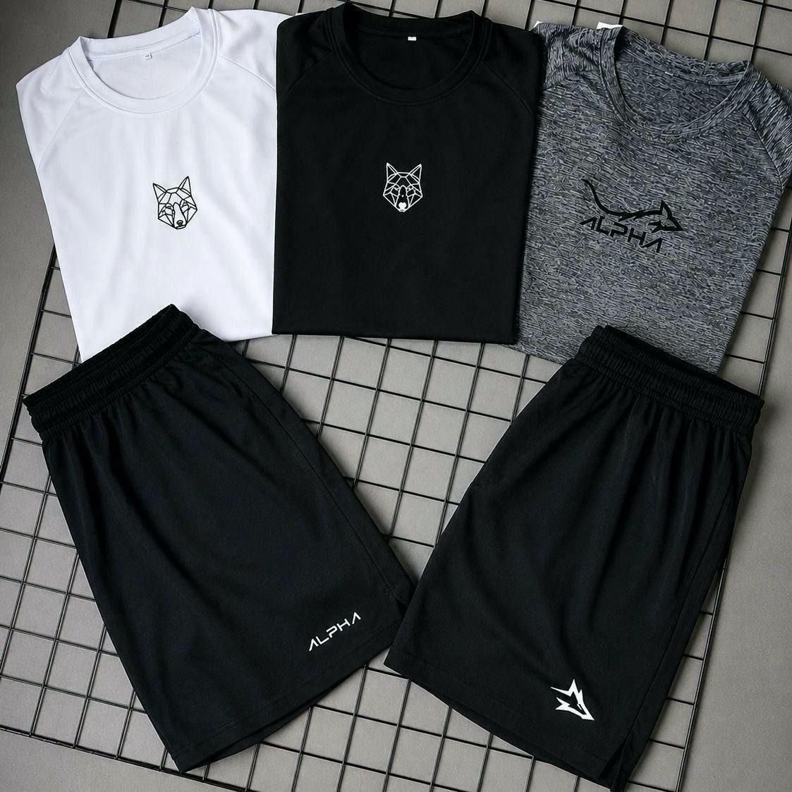 Kit Bermuda Lobo + Camiseta Lobo Dry Fitness (P ao GG)