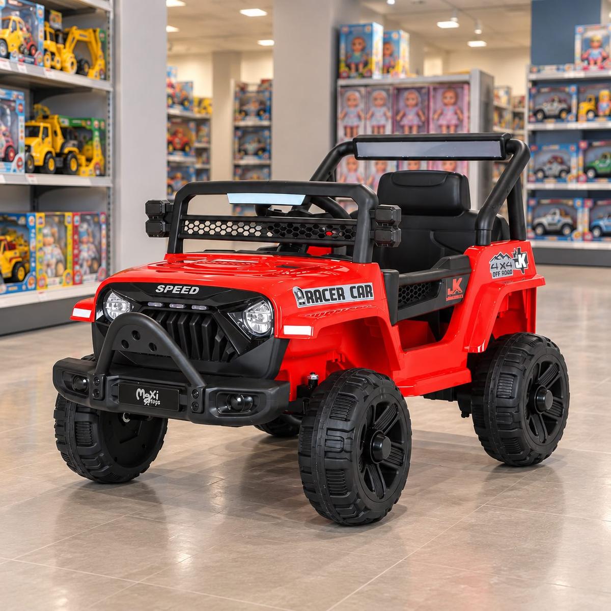 Carrinho Elétrico Jipe Vermelho Maxi Toys 12V Bluetooth Controle Remoto