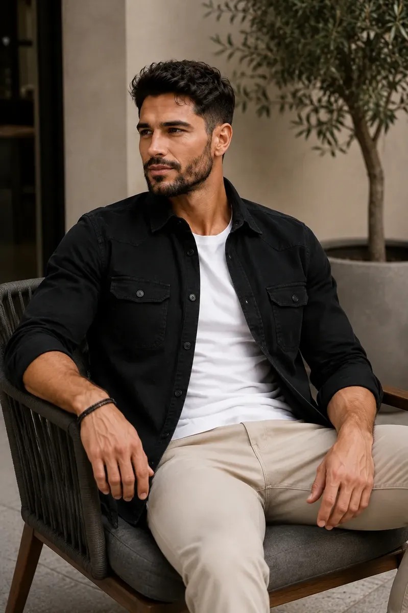 Camisa Jeans Social Manga Longa Slim (M ao GG)