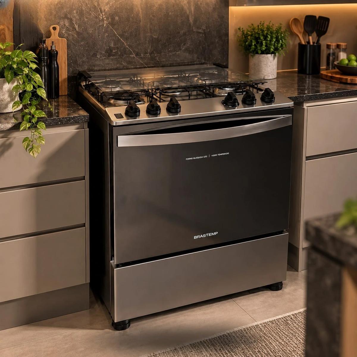 Fogão Brastemp 5 Bocas Cor Inox Com Botões Removíveis E Excl