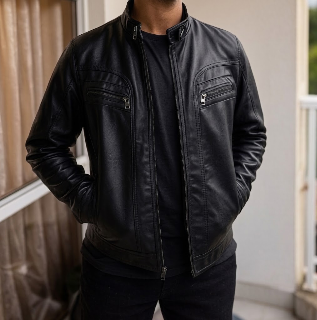 Jaqueta De Couro Masculina Slim Forrada Sem Capuz (M ao G3)