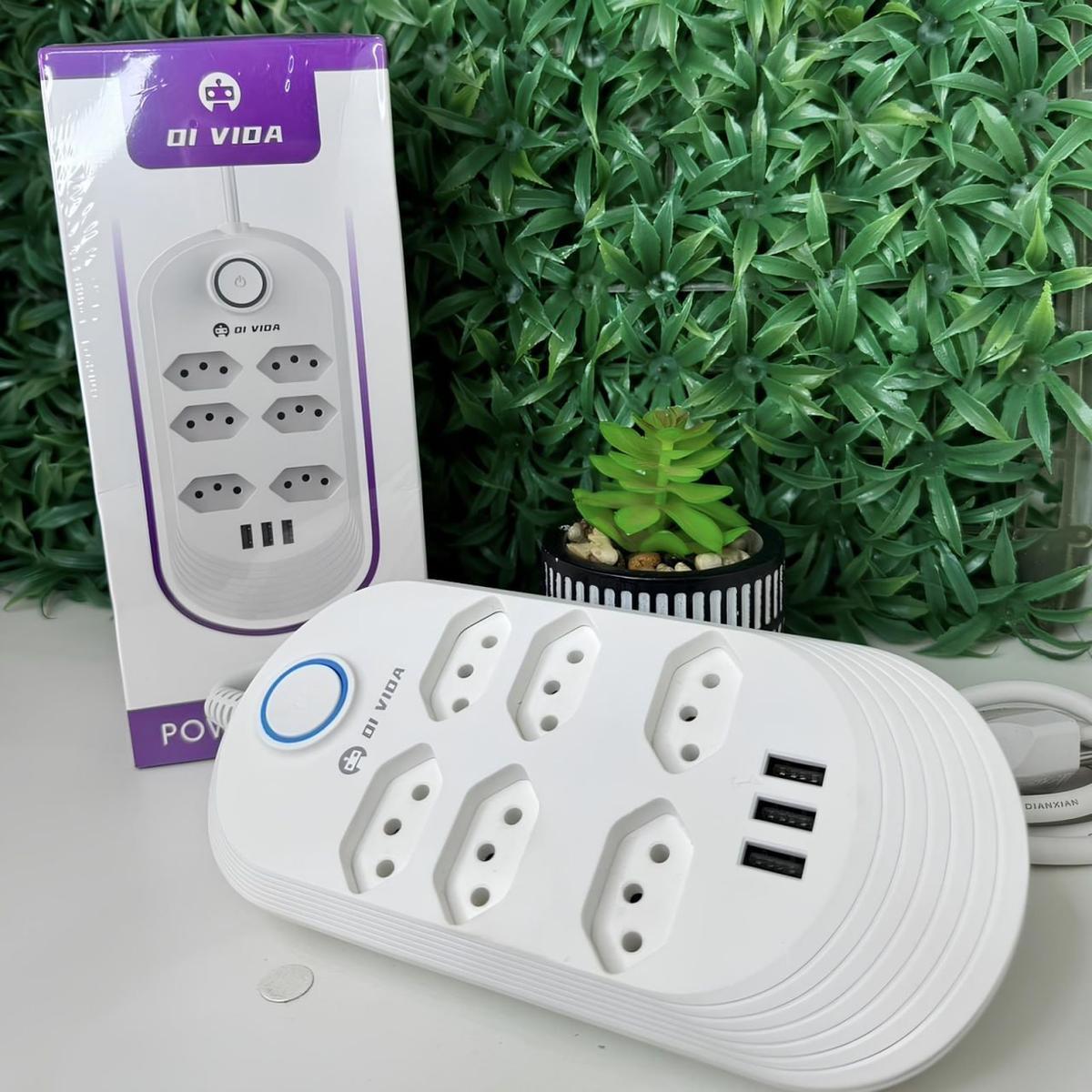 Filtro de Linha Betahome com 6 Tomadas e 3 USB para 2500W Bivolt
