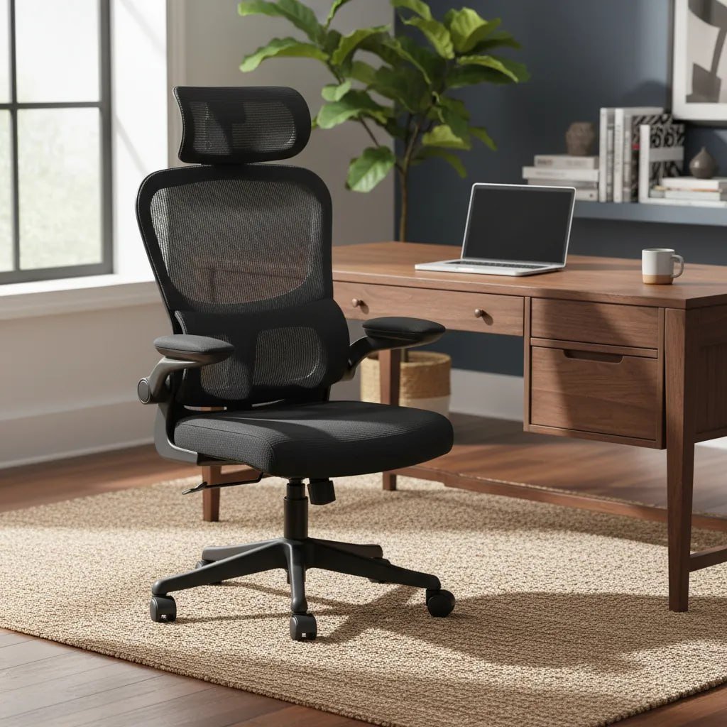 Cadeira de Escritório Presidente Ergonômica Preta Encosto Mesh Reclinável