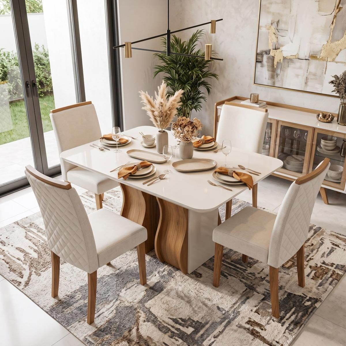 Sala De Jantar 130x90 Lisboa 4 Cadeiras Bom Pastor Naturale/off Linho Off