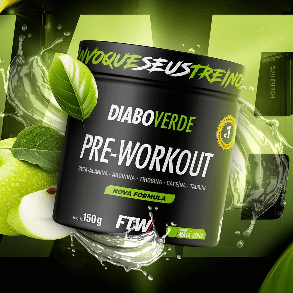 Pré Treino Pre Workout DIABO VERDE Pote 300g Sabor Cereja Ice FTw