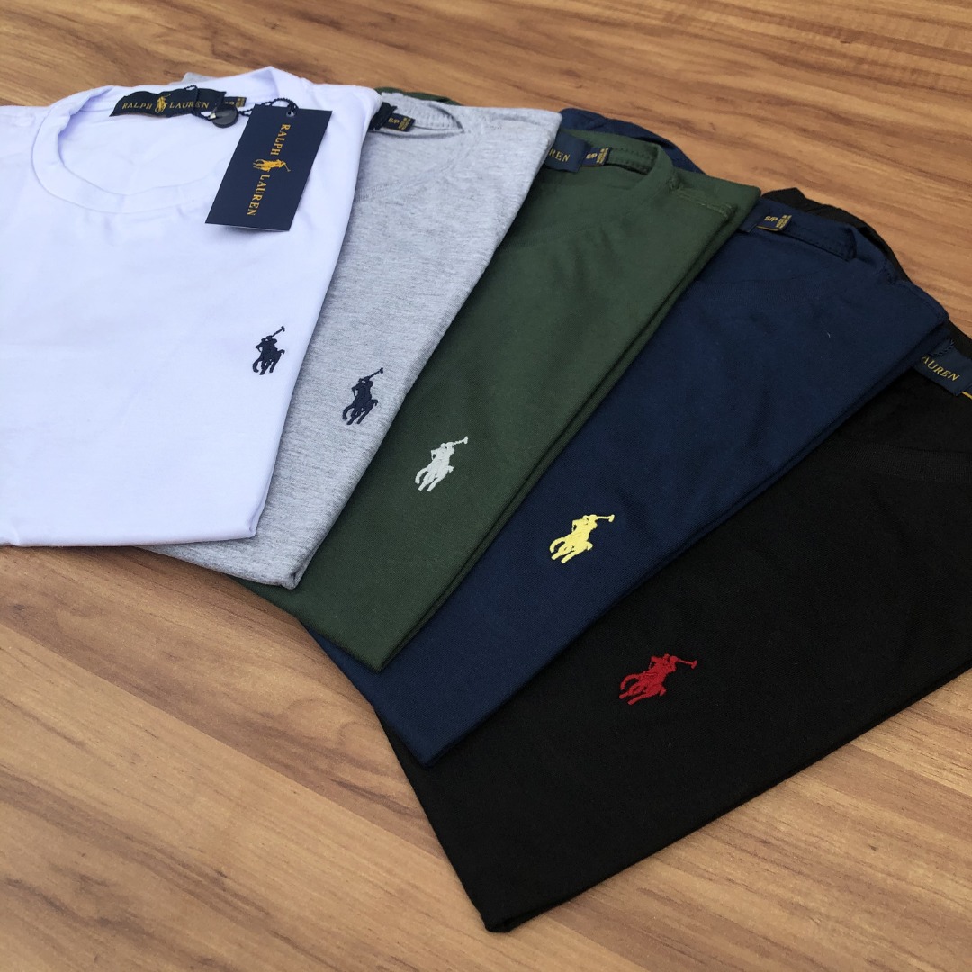 Camiseta Ralph Lauren Preta Básica Masculina Lisa Algodão