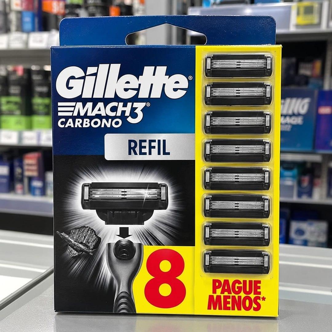 Gillette Mach3 Carbono Carga para Aparelho de Barbear com Carvão 8 Unidades