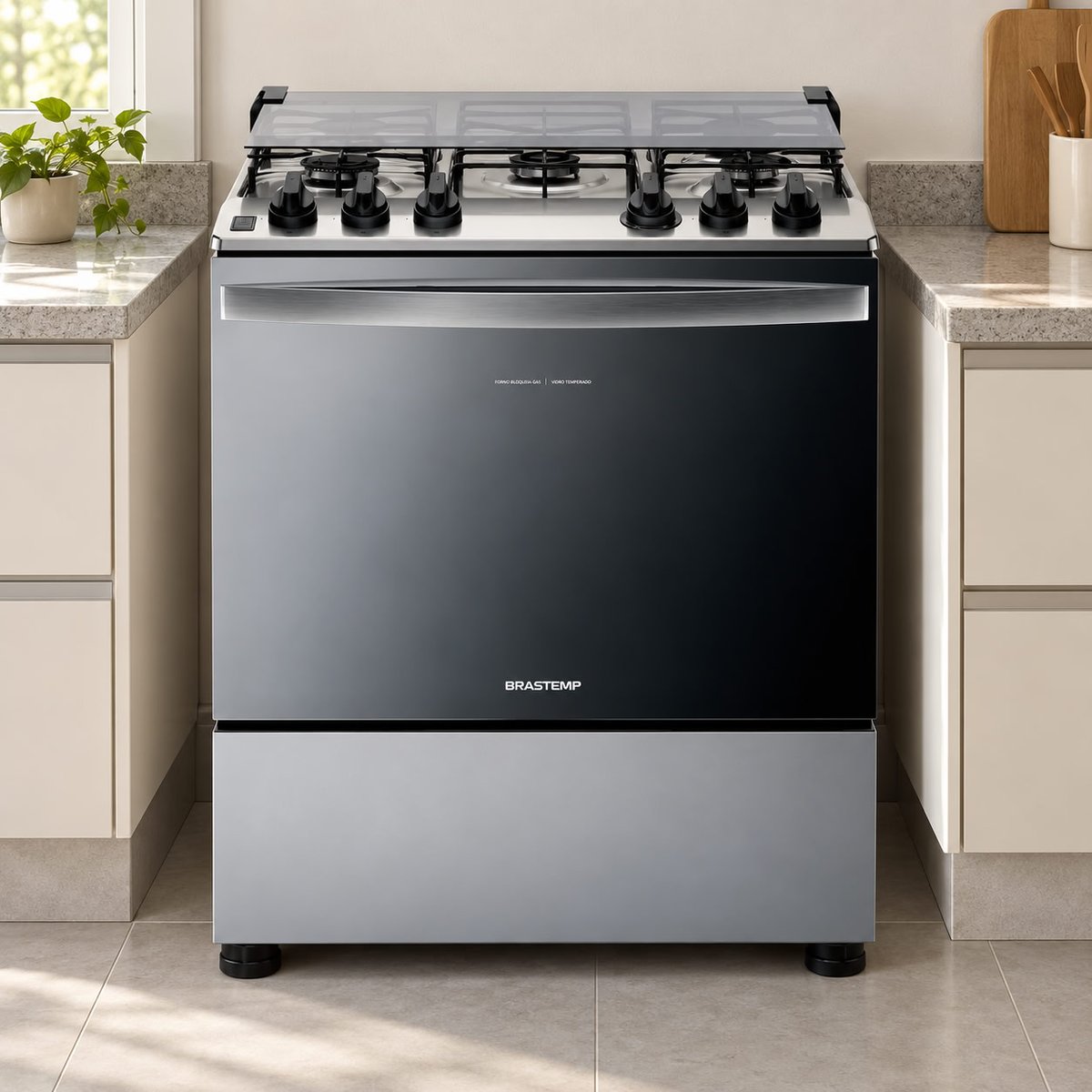 Fogão Brastemp BFS5NCR 5 Bocas Cor Inox Tipo de conexão Gás engarrafado