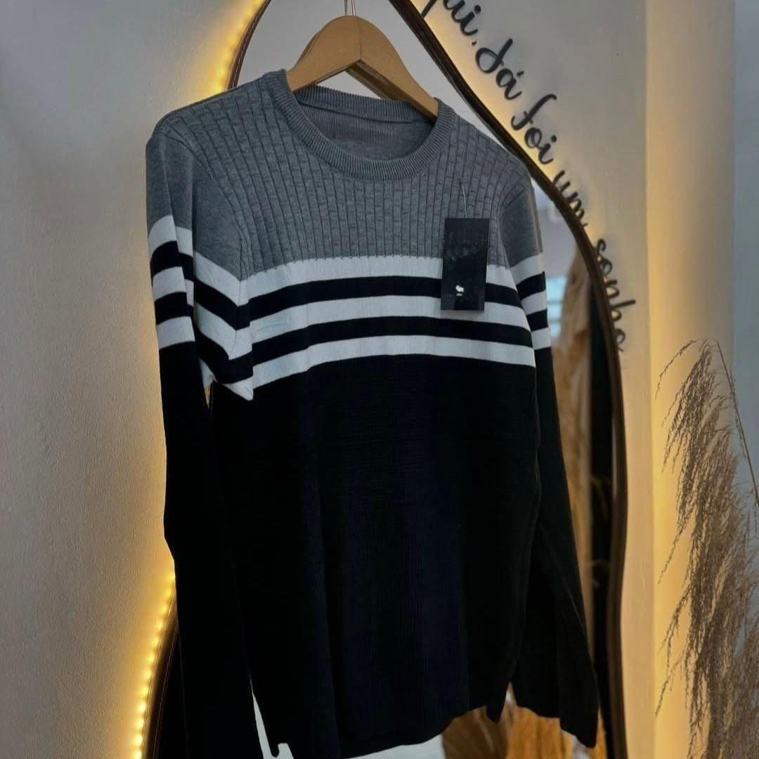 Suéter Blusa De Tricot Masculino Listrado Blusa Lã Masculina