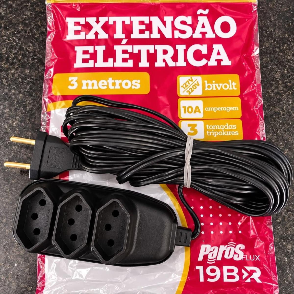 Extensão Elétrica 3 Metros Preto 3 Tomada Tripolar