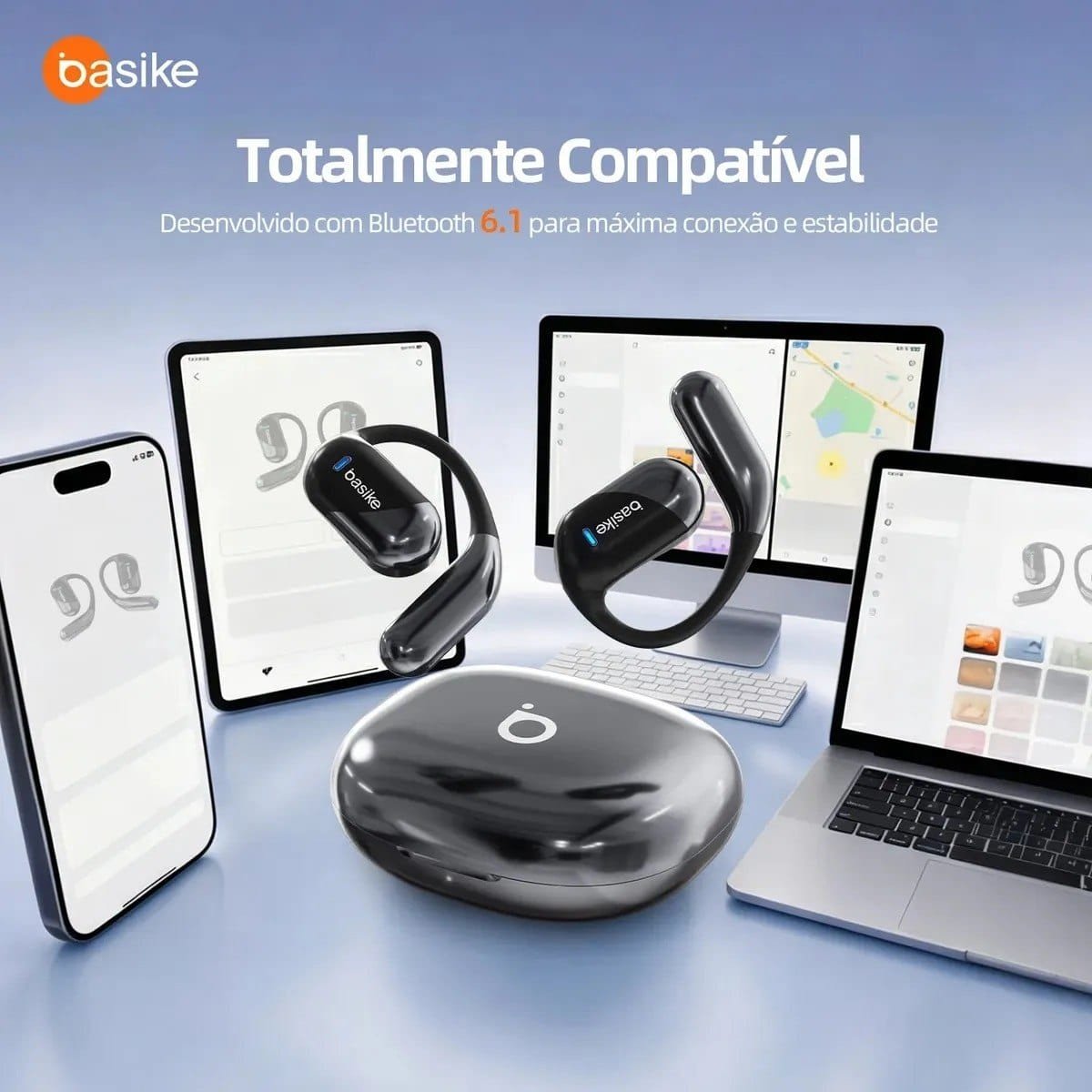 Basike Fone De Ouvido Sem Fio Bluetooth Com Gancho Gamer Esportivo Baixa Latência 100h, Design Aberto