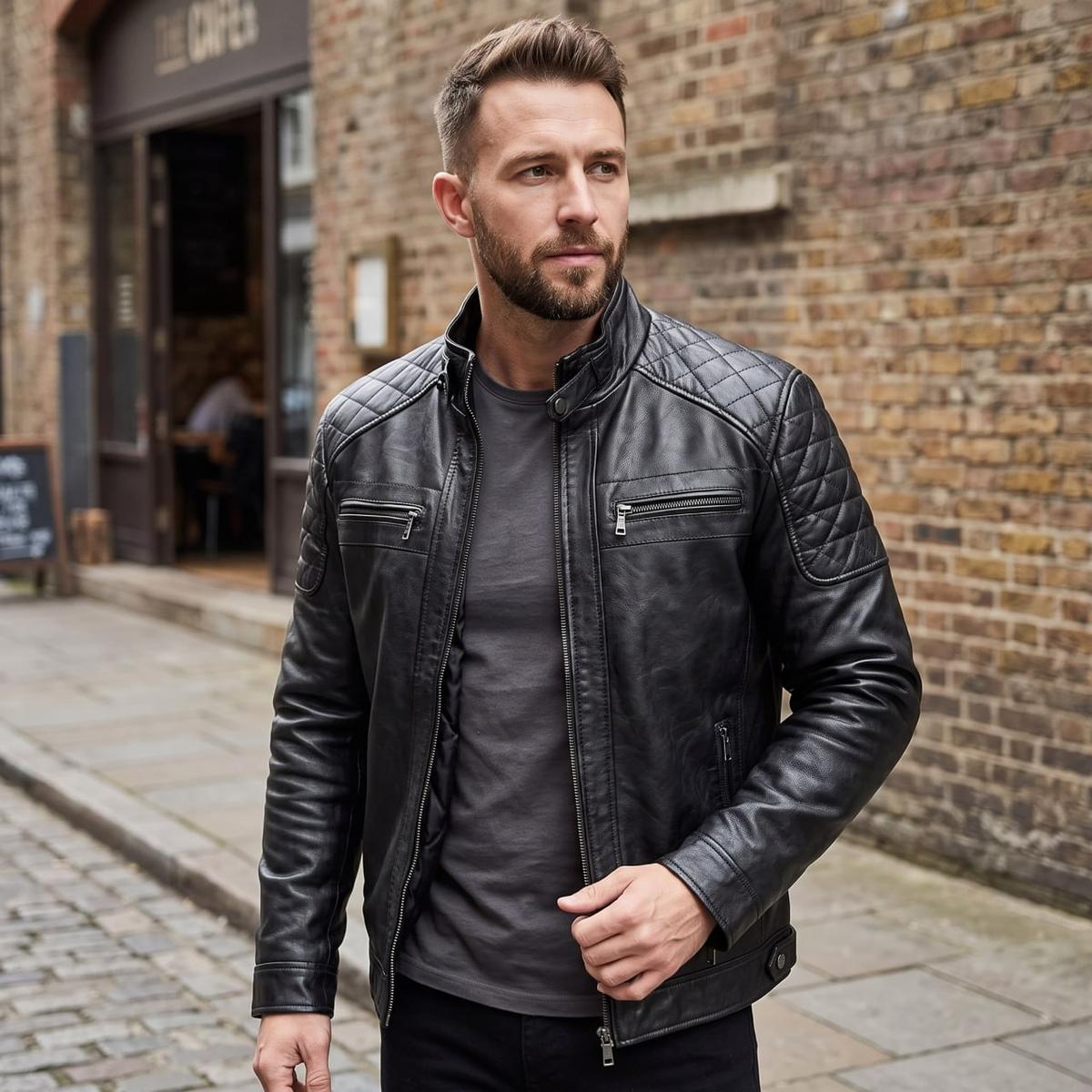 Casaco Couro Masculina Forrada Slim