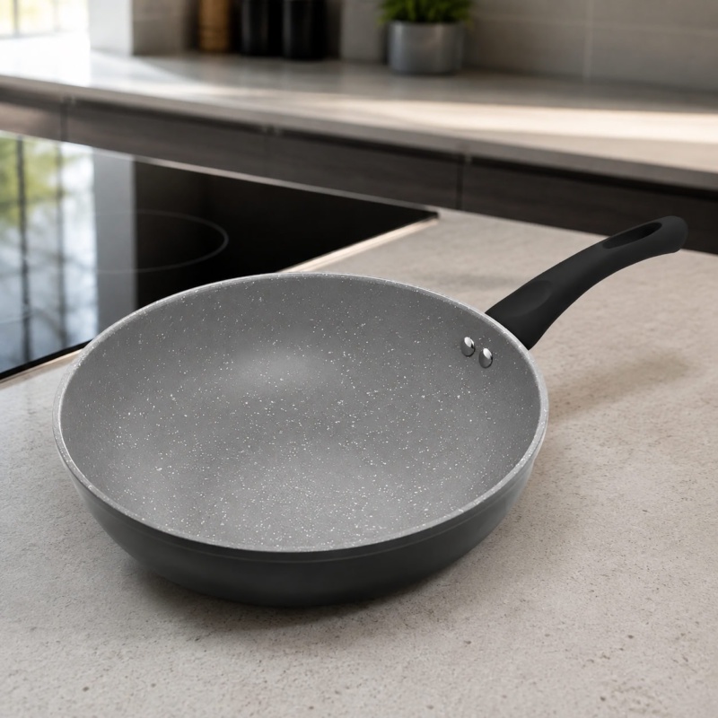Frigideira Wok Antiaderente De Indução Granilite 28cm Lyor Cor Cinza