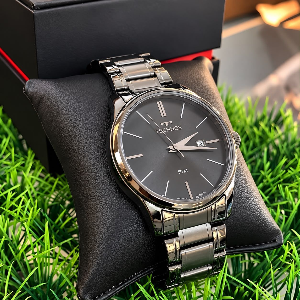 Relógio Technos Quartzo Grafite 42mm Aço Resistente à Água