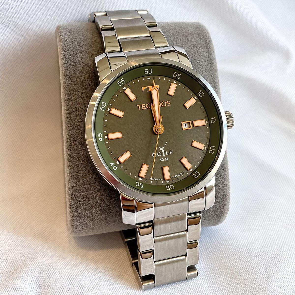 Relógio Technos Masculino Golf 44mm Prata Aço Cinza Resistente 50m