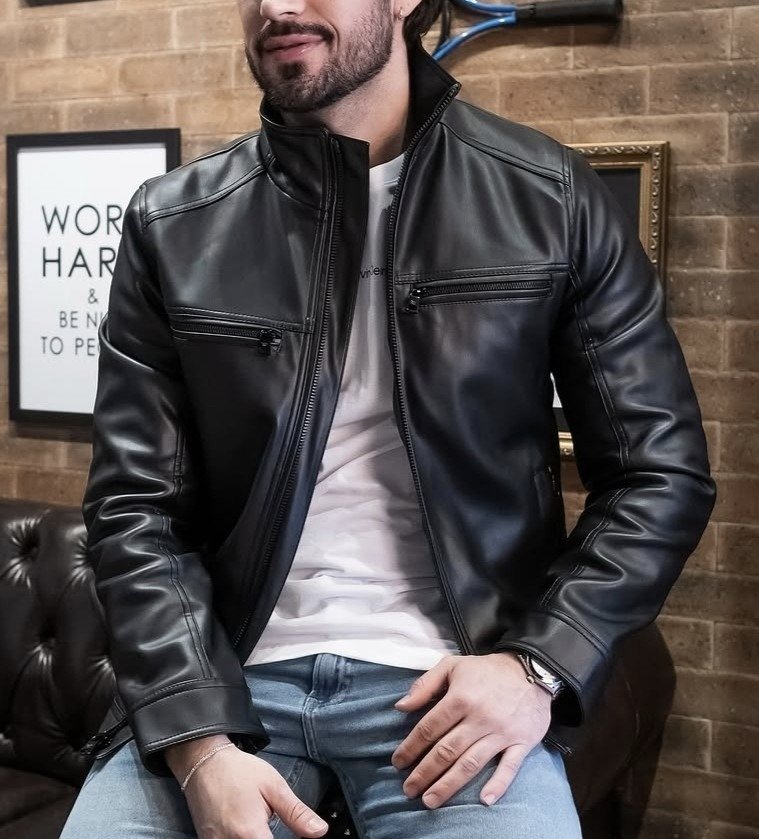 Jaqueta De Couro Masculina Slim Forrada Sem Capuz (GG ao G3)