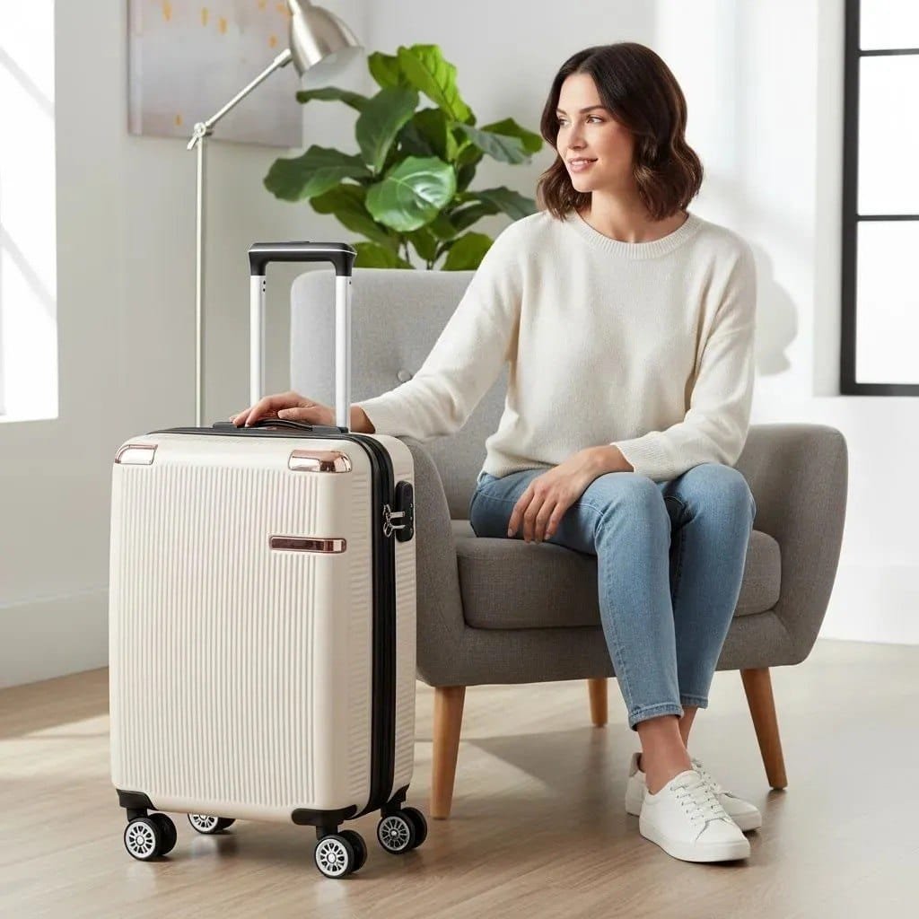 Mala de Bordo Rígida Sweet Studio Bege para Viagem, 55 cm, com Rodas Duplas e Cadeado