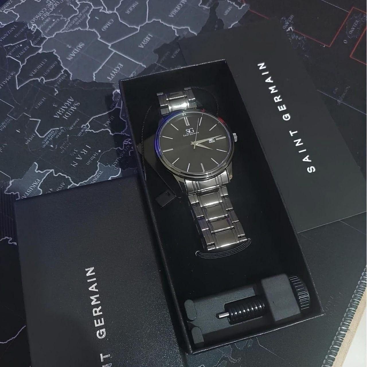 Relógio Chroma Masculino Preto Saint Germain Clássico Caixa Preta Detalhes Prata 42mm