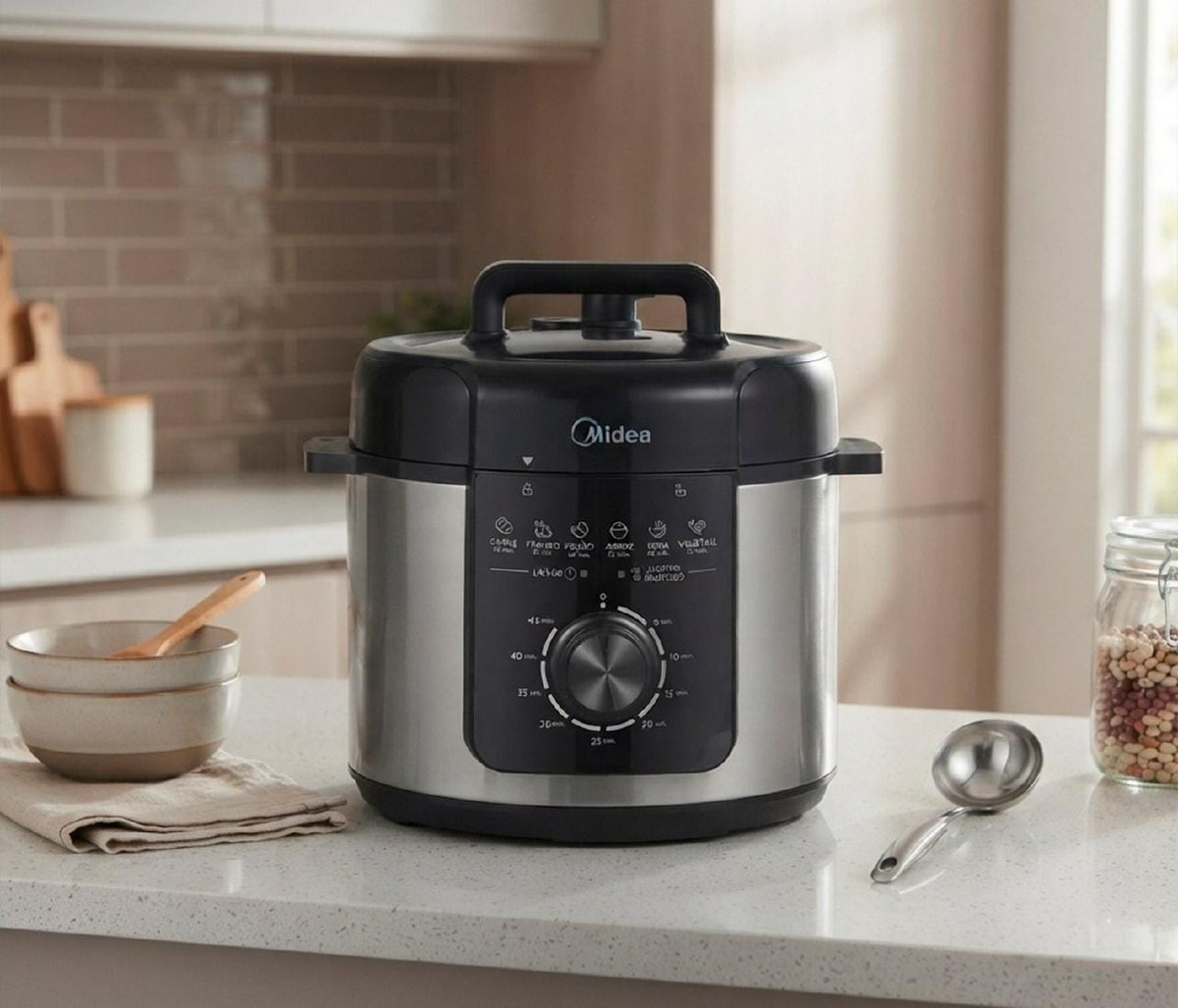 Panela De Pressão Elétrica Midea 4L Mecânica Antiaderente Black Stone, Inox 1400W - 110v ​